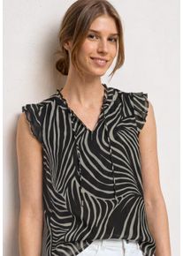 Blusentop Street One, Damen, Gr. 36, schwarz-wei&szlig; (schwarz), Web, Obermaterial: 100% Polyester. Futter: 100% Modal, bedruckt, h&uuml;ftbedeckend, V-Ausschnitt, R&uuml;schen, Blusen Blusentop, weich fallende Chiffon-Qualit&auml;t, &auml;rmellos mit R&uuml;schen, V-Ausschnitt