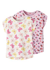 T-Shirt name it "NMFVIGGA 2P CAPSL TOP", M&auml;dchen, Gr. 122/128, hellwei&szlig; pack:pirouette, Jersey, Obermaterial: 100% Baumwolle, bedruckt, regular fit normal, Rundhals, Shirts T-Shirt, Baumwolle, regular fit