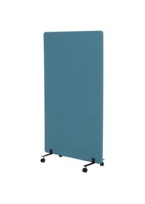 Akustik-Trennwand HWC-G77, B&uuml;ro-Sichtschutz Raumteiler Pinnwand, doppelwandig rollbar Stoff/Textil ~ 147x80cm t&uuml;rkis