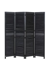 Paravent HWC-C30b, Raumteiler Trennwand Sichtschutz, Vintage Paulownia Holz 180x161cm ~ schwarz