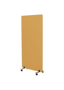 Akustik-Trennwand HWC-G77, B&uuml;ro-Sichtschutz Raumteiler Pinnwand, doppelwandig rollbar Stoff/Textil ~ 167x80cm gelb
