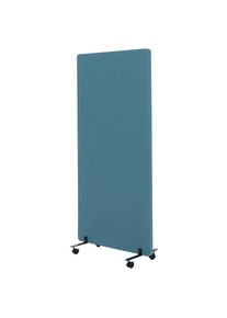 Akustik-Trennwand HWC-G77, B&uuml;ro-Sichtschutz Raumteiler Pinnwand, doppelwandig rollbar Stoff/Textil ~ 167x80cm t&uuml;rkis