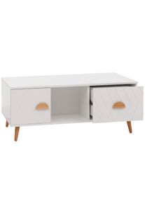 Couchtisch HWC-N89, Beistelltisch Sofatisch, Schubladen T&uuml;ren F&auml;cher Fischgr&auml;tenmuster Melamin Holz, 42x103x60cm ~ wei&szlig;