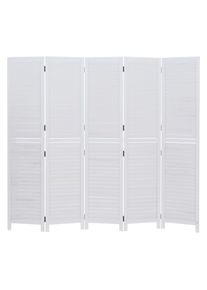 Paravent HWC-C30b, Raumteiler Trennwand Sichtschutz, Vintage Paulownia Holz 180x200cm ~ shabby wei&szlig;