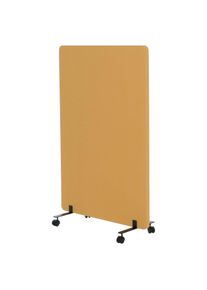 Akustik-Trennwand HWC-G77, B&uuml;ro-Sichtschutz Raumteiler Pinnwand, doppelwandig rollbar Stoff/Textil ~ 127x80cm gelb