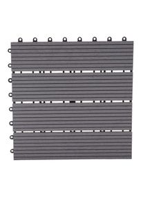 WPC Bodenfliese Rhone, Holzoptik Balkon/Terrasse, 11x je 30x30cm = 1qm ~ Premium, grau linear