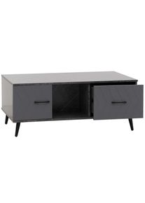 Couchtisch HWC-N89, Sofatisch, Schubladen T&uuml;ren F&auml;cher Fischgr&auml;tenmuster Melamin Holz, 42x103x60cm ~ Marmor-Optik grau