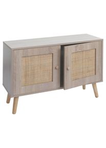 Kommode HWC-M40, Sideboard Schrank Highboard, Stauf&auml;cher, Kubu Rattan Holz Melamin, Eiche-Optik