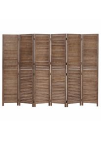 Paravent HWC-C30b, Raumteiler Trennwand Sichtschutz, Vintage Paulownia Holz 180x242cm ~ braun