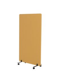 Akustik-Trennwand HWC-G77, B&uuml;ro-Sichtschutz Raumteiler Pinnwand, doppelwandig rollbar Stoff/Textil ~ 147x80cm gelb