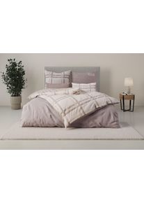 Wendebettw&auml;sche OTTO HOME "Talin", beige (taupe), B/L: 135cm x 200cm, 1 Stk., 1 Stk., Linon, B/L: 40cm x 80cm, 2 Stk., Linon, Obermaterial: 100% Baumwolle, Bettw&auml;sche, Wendebettw&auml;sche, ab Gr. 135x200, 100% Baumwolle, Karo-Design, Marke H.I.S. by OTTO home