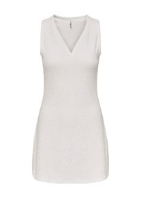 Spitzenkleid Only "ONLSMILLA S/L V-NECK DRESS JRS", Damen, Gr. M, N-Gr, wei&szlig; (cloud dancer), Jersey, Obermaterial: 95% Polyester, 5% Elasthan, unifarben, regular fit kurz, V-Ausschnitt, Kleider Spitzenkleid, Materialmix, regular fit, V-Ausschnitt