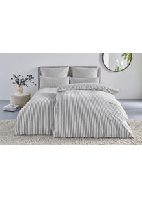 Bettw&auml;sche "Linnea", grau (hellgrau), B/L: 135cm x 200cm, 1 Stk., 1 Stk., Flanell, B/L: 40cm x 80cm, 2 Stk., Flanell, Obermaterial: 100% Baumwolle, LeGer Home by Lena Gercke, Bettw&auml;sche, Bettw&auml;sche, aus 100% Baumwolle, Streifendesign