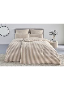 Bettw&auml;sche "Linnea", beige, B/L: 135cm x 200cm, 1 Stk., 1 Stk., Flanell, B/L: 40cm x 80cm, 2, Flanell, Obermaterial: 100% Baumwolle, LeGer Home by Lena Gercke, Bettw&auml;sche, Bettw&auml;sche, aus 100% Baumwolle, Streifendesign
