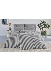 Bettw&auml;sche "Linnea", grau (anthrazit), B/L: 135cm x 200cm, 1 Stk., 1 Stk., Flanell, B/L: 80cm x 80cm, 2 Stk., Flanell, Obermaterial: 100% Baumwolle, LeGer Home by Lena Gercke, Bettw&auml;sche, Bettw&auml;sche, aus 100% Baumwolle, Streifendesign