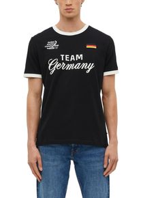 Kurzarmshirt s.Oliver, Herren, Gr. L, schwarz (grau, schwarz), Single Jersey, Obermaterial: 100% Baumwolle, bedruckt, bestickt, unifarben mit Farbeins&auml;tzen, normal h&uuml;ftbedeckend, Rundhals, B&uuml;ndchen, Shirts Kurzarmshirt, Sommershirt - WM 2026 - mit GERMANY-Print