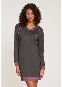 Nachthemd, Damen, Gr. 48/50, N-Gr, grau (anthrazit, meliert), Single Jersey, Obermaterial: 60% Baumwolle, 40% Polyester, VIVANCE DREAMS BY LASCANA, loose fit kurz, Rundhals, Raglan&auml;rmel Rippb&uuml;ndchen kontrastfarben, Kleider Nachthemd, mit dekorativen Flatlock-N&auml;hten in Neonfarben