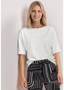 Rundhalsshirt Street One, Damen, Gr. 42, wei&szlig; (sanftes wei&szlig;), Jersey, Obermaterial: 50% Baumwolle, 50% Modal, unifarben, l&auml;ssig geschnitten h&uuml;ftbedeckend, U-Boot-Ausschnitt, abgesteppte Kante, Shirts Rundhalsshirt, Sommershirt mit Boat Neck und Elastikbund