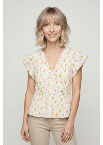 V&eacute;ro Moda R&uuml;schenbluse VERO MODA "VMSIV IVANA CS TOP WVN", Damen, Gr. M, bunt (snow wei&szlig; aop:ivana), Web, Obermaterial: 100% Baumwolle, bedruckt, normal, V-Ausschnitt, Blusen R&uuml;schenbluse, Baumwolle