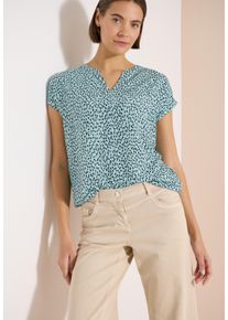 Kurzarmbluse Cecil, Damen, Gr. M (40), blau (crystal mint), Web, Obermaterial: 100% Viskose, gemustert, h&uuml;ftbedeckend, Rundhals, Aufschlag, Blusen Kurzarmbluse, Sommerbluse mit Allover-Print