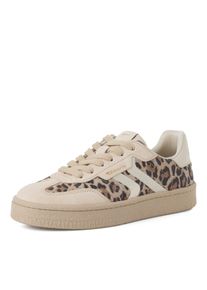 Plateausneaker Tamaris, Damen, Gr. 42, Textil, leo kombi, Glattleder, Veloursleder, Schuhe Plateausneaker, Freizeitschuh, Halbschuh, Schn&uuml;rschuh im Retro-Look