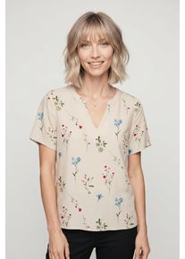 V&eacute;ro Moda Shirtbluse VERO MODA "VMJOSIE SS V-NECK GATHERING TOP WVN GA", Damen, Gr. L, bunt (birch aop:bina), Web, Obermaterial: 83% Viskose, 17% Nylon, bedruckt, regular fit normal, V-Ausschnitt, Blusen Shirtbluse, Viskosemischung, regular fit