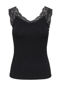 Spitzentop Only "ONLLUNI TANK TOP WITH LACE DETAIL CS JRS", Damen, Gr. M, schwarz detail:schwarz lace, Jersey, Obermaterial: 95% Viskose, 5% Elasthan, unifarben, regular fit normal, Rundhals, Tops Spitzentop, Viskosemischung, regular fit, Topseller