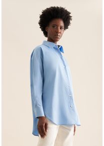 Longbluse Seidensticker, Damen, Gr. XL (42), blau, 100% Baumwolle, unifarben, oversize, ohne Ausschnitt, Blusen Longbluse, 1/1 Kragen Uni