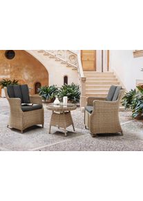 Balkonset DESTINY "LUNA MALAGA 2 Se + Kaffeetisch &Oslash; 60x55cm natur meliert", beige (natur meliert, natur), B:60cm H:87cm T:71cm, Polyrattan, Sitzm&ouml;bel-Sets, Balkonset, Aluminium, Polyrattan