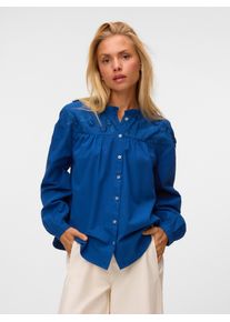 V&eacute;ro Moda Langarmbluse VERO MODA "VMTUESDAY L/S DETAIL TOP WVN", Damen, Gr. XS, navy peony, Web, Obermaterial: 100% Baumwolle, unifarben, h&uuml;ftbedeckend, Blusen Langarmbluse, Baumwolle