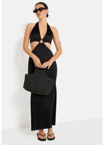 Neckholderkleid LSCN BY LASCANA, Damen, Gr. 46, N-Gr, schwarz, Jersey, Obermaterial: 47% Baumwolle, 47% Modal, 5% Elasthan, 1% sonstige Fasern, unifarben, figurbetont lang, tiefer V-Ausschnitt, Kleider Neckholderkleid, mit Cut-outs, Maxikleid