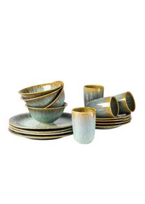 Kombiservice GIPFELST&Uuml;CK "Flussufer", bunt (blau, gr&uuml;n, braun), 16, Geschirr-Sets, Kombiservice