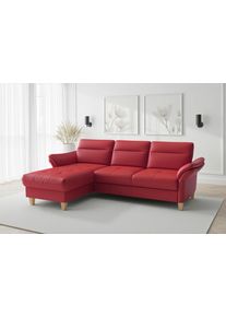 Sit & More Ecksofa SIT & MORE "Pamela L-Form, Leder, B: 218 und 230 cm", feuerrot, B:230cm H:90cm T:164cm, Sofas, Ecksofa, optional Armteilverstellung, Bettfunktion & Bettkasten
