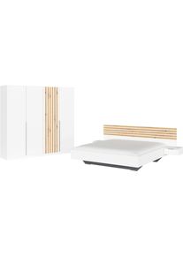 Schlafzimmer-Set Rauch "Komplettzimmer Komplett Set Schrank 226 cm Bett 160/180 cm LAMELLA", wei&szlig; (alpinwei&szlig;, eiche artisan), BASIC + ohne Matratze, B/H: 180cm x 200cm, BASIC, Holzwerkstoff, Schlafzimmerm&ouml;bel-Sets, Schlafzimmer-Set