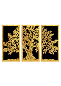 Wandbild OTTO HOME "Goldbild Lebensbaum 3er Set, 100x70cm inkl. r&uuml;ckseitiger Aufh&auml;ngung", gold (farbe bild(er): schwarz), B:100cm H:70cm T:0,4cm, Acrylglas, Bilder, Wandbild, Lebensbaum-Wandbilder mit handveredelten Blattgold-Applikationen