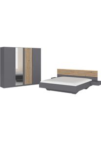 Schlafzimmer-Set Rauch "Komplettzimmer Komplett Set Schrank 226 cm Bett 160/180 cm LAMELLA", grau (graumetallic, eiche artisan), BASIC + ohne Matratze, B/H: 180cm x 200cm, BASIC, Holzwerkstoff, Schlafzimmerm&ouml;bel-Sets, Schlafzimmer-Set