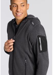 Strickfleecejacke CMP "MAN JACKET FIX HOOD", Herren, Gr. 50, grau (nero, glacier), Strick, Obermaterial: 100% Polyester, normal, hoch geschlossener Ausschnitt, eingesetzt eingefasste Kante, Jacken Strickfleecejacke, mit Kapuze, atmungsaktiv, schnell trocknend