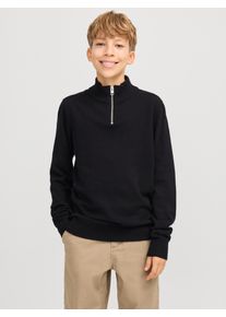 Jack & Jones Troyer JACK & JONES JUNIOR "JJEEMIL KNIT HALF ZIP NOOS JNR", Jungen, Gr. 176, schwarz, Strick, Obermaterial: 60% Baumwolle, 20% Nylon, 20% Viskose, unifarben, regular fit normal, Rippb&uuml;ndchen, Pullover Troyer, Baumwollmischung, regular fit