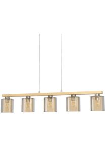 Eglo H&auml;ngeleuchte "CASTRALVO Pendellampe, Stahl, Holz und Glas, E27, IP20, Esszimmerlampe", braun (nickelfarben, amber), 5, H: 110cm, 1 Stk., Leuchten, H&auml;ngelampe f&uuml;r Esszimmer, K&uuml;che oder Wohnzimmer, H&auml;ngeleuchte