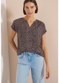 Kurzarmbluse Cecil, Damen, Gr. M (40), schwarz (braun cacao), Web, Obermaterial: 100% Viskose, gemustert, h&uuml;ftbedeckend, Rundhals, Aufschlag, Blusen Kurzarmbluse, Sommerbluse mit Allover-Print