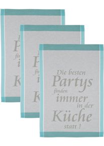 Geschirrtuch Ross "Die Besten Partys finden immer in der K&uuml;che statt", blau (grau, t&uuml;rkis), B:50cm L:70cm, 100% Baumwolle, Geschirrt&uuml;cher, Geschirrtuch, Spr&uuml;chetuch, aus 100% Baumwolle