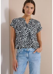 Shirtbluse Cecil, Damen, Gr. L (42), palm breeze gr&uuml;n, Web, Obermaterial: 100% Viskose, normal h&uuml;ftbedeckend, Rundhals, abgesteppte Kante, Blusen Shirtbluse, Sommerbluse mit Split Neck und Zebra-Print