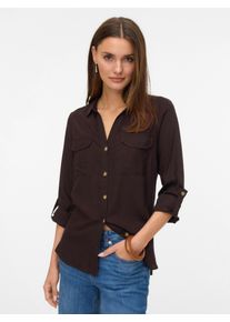 V&eacute;ro Moda Hemdbluse VERO MODA "VMBUMPY L/S SHIRT NEW WVN GA NOOS", Damen, Gr. XS, braun (chocolate torte), Web, Obermaterial: 100% Viskose, unifarben, regular fit Po-bedeckend, V-Ausschnitt, mit Riegel Manschette, Blusen Hemdbluse, Viskose, regular fit