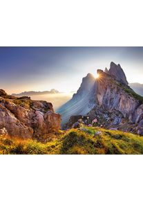 Bild B&Ouml;NNINGHOFF "BERGE SONNENAUFGANG 46x61 cm &ndash; Leinwandbild Keilrahmen Deko modern", bunt (farbe bild(er): gr&uuml;n, blau, grau), B:61cm H:46cm T:1,8cm, Canvas, MDF, Bilder, Bild