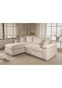 Ecksofa OTTO HOME "Cosy L-Form, B: 234 cm, Sitzaufbau im Sandwich-Federkern", beige (taupe), B:234cm H:46cm T:162cm, 100%Polyester, Sofas, Ecksofa, 2 Zierkissen, Mega-Sofa, Cord oder Struktur weich, Kaltschaumauflage