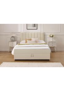 Boxbett OTTO HOME "Haileyy inkl. Bettkasten und Topper, Liegefl&auml;che 180x200cm", beige, B:142cm L:210cm, Komplettbetten, Boxbett, erh&auml;ltlich in der Gr&ouml;&szlig;e 180x200 cm, inkl. Aufbauvideo