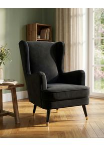 Ohrensessel Home Affaire "ZILLER, TV-Sessel, frei im Raum stellbar, in Cord und Samtvelours", schwarz, B:70cm H:105cm T:91cm, Holzgestell, Schaum-Polsterung, Holzbeine und pflegeleichter Bezug, Sessel, Ohrensessel, Holzf&uuml;sse mit dekorativen Metallh&uuml;lsen, Traumhafter Relaxsessel