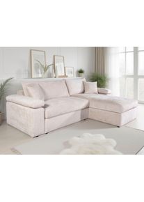 Ecksofa OTTO HOME "Cosy L-Form, B: 234 cm, Sitzaufbau im Sandwich-Federkern", beige, B:234cm T:162cm, 100%Polyester, Sofas, Ecksofa, 2 Zierkissen, Mega-Sofa, Cord oder Struktur weich, Kaltschaumauflage