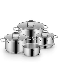Topf-Set WMF "Inspiration Induktion, Kochtopf Set mit Glasdeckel", silber (edelstahlfarben), T&ouml;pfe, Topf-Set, f&uuml;r alle Herdarten geeignet, unbeschichtet, pflegeleicht, robust