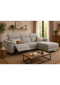 Ecksofa OTTO HOME "LUND, Struktur-Bezug, L-Form, 261cm, man. /elektr. Relaxfunktion", grau (hellgrau), B:261cm H:97cm T:179cm, Webstoff 100% Polyester, Sofas, Ecksofa, auch mit USB A/C-Anschluss sowie Kopfteilverstellung